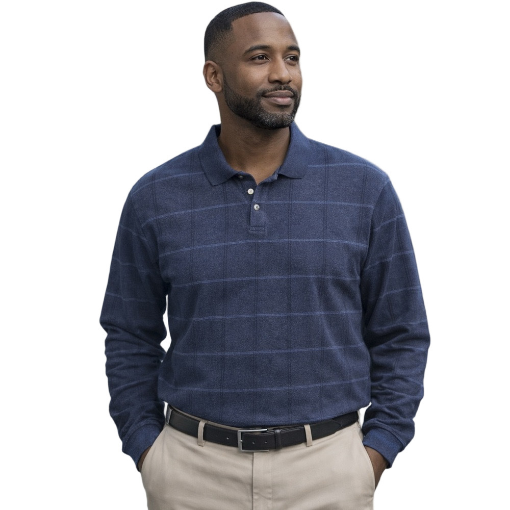Van Heusen Long Sleeve Window Pane Check Polo Shirt Size XXL
